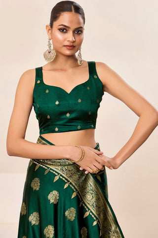 Forest Green Satin Silk Saree_Kumari Sarees