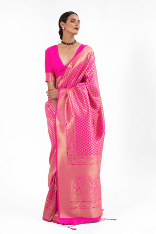 FUCHSIA PINK KANJEEVARAM HANDLOOM SILK SAREE 