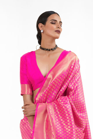 FUCHSIA PINK KANJEEVARAM HANDLOOM SILK SAREE 