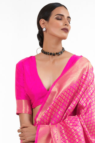 FUCHSIA PINK KANJEEVARAM HANDLOOM SILK SAREE 