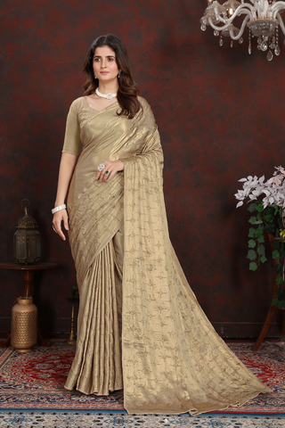 Gold Satin Silk Saree_Kumari Sarees