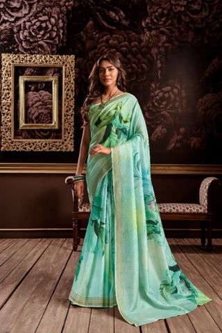 GREEN BLUE PURE HANDLOOM SILK SAREE