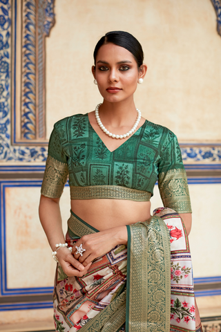 GREEN DOLA VISCOSE WITH TOP CLASS PRINT SAREES