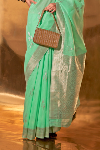 GREEN HANDWOVEN LINEN SAREES