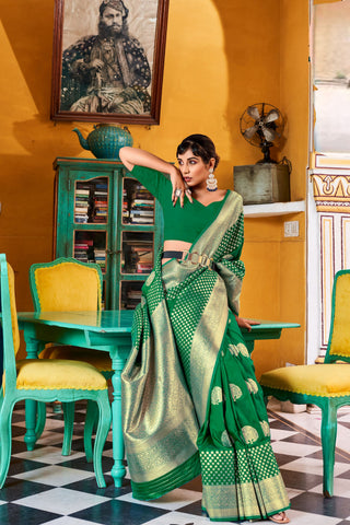 GREEN PURE BANARASI SILK WITH ZARI WEAVING WITH MATCHING BLOUSE