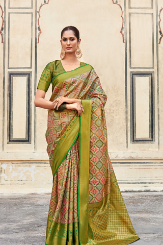 GREEN PURE DHARMAVARAM SILK WITH ZARI WEAVING SAREES