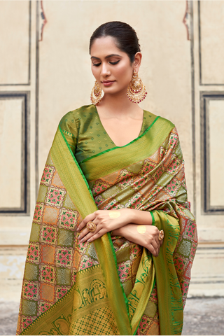 GREEN PURE DHARMAVARAM SILK WITH ZARI WEAVING SAREES