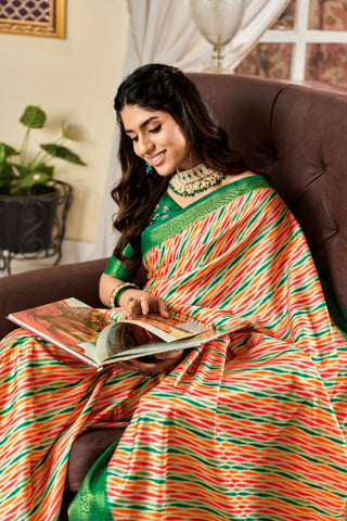 GREEN PURE SATIN DIGITAL SAREES