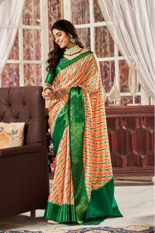 GREEN PURE SATIN DIGITAL SAREES