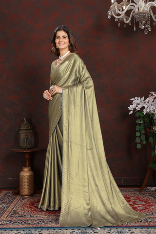 GREEN SATIN SILK SAREE