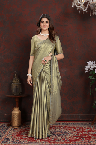 GREEN SATIN SILK SAREE