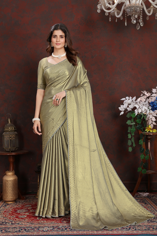 GREEN SATIN SILK SAREE