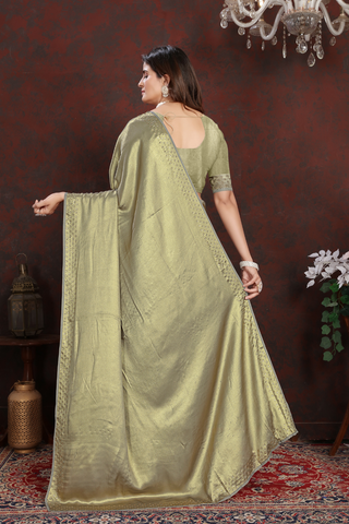 GREEN SATIN SILK SAREE