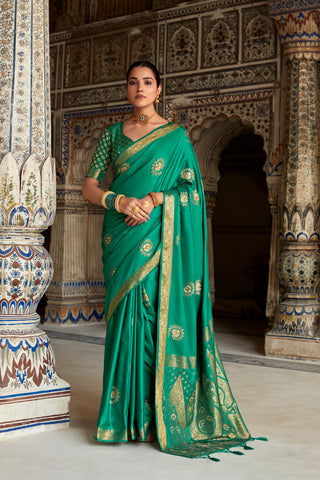 GREEN SATIN SILK SAREE