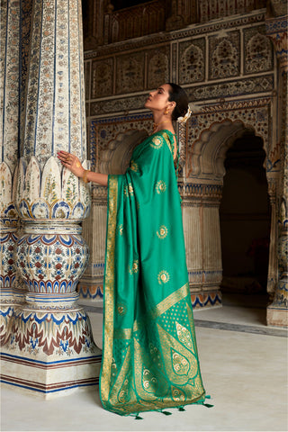 GREEN SATIN SILK SAREE