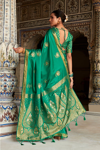 GREEN SATIN SILK SAREE