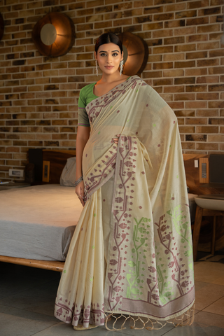 GREEN SOFT COTTON JAMDANI SAREE