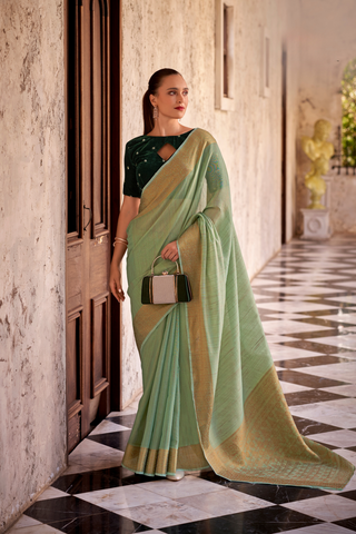 GREEN TISSUE LINEN SILK SAREE