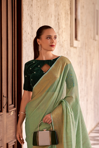 GREEN TISSUE LINEN SILK SAREE