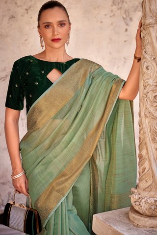 GREEN TISSUE LINEN SILK SAREE