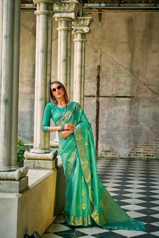 GREEN TISSUE SILK SAREE