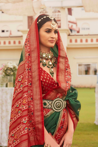 Green & Red Banarasi Patola Silk Saree