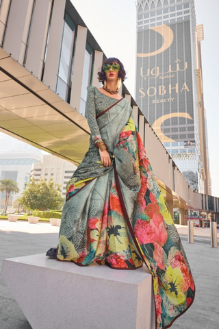 GREY BANARASI PATOLA SILK SAREE