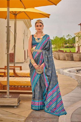 GREY BANARASI PATOLA SILK SAREE