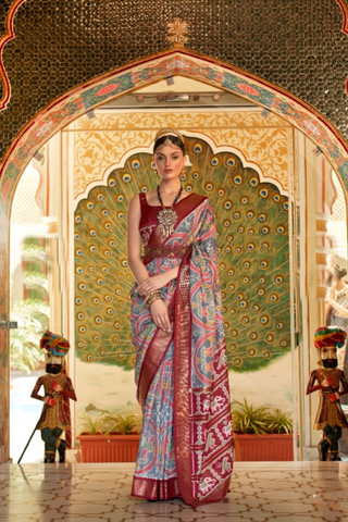 GREY BANARASI PATOLA SILK SAREE