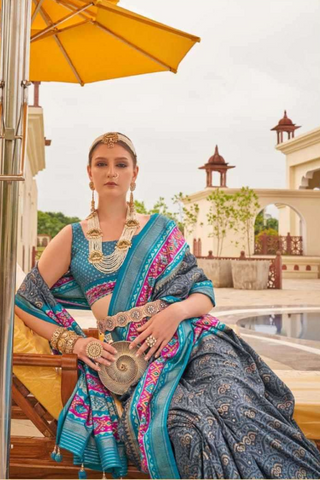 GREY BANARASI PATOLA SILK SAREE