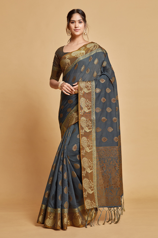 GREY CHANDERI COTTON SAREE