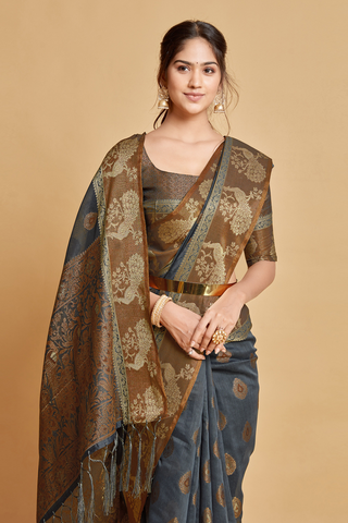 GREY CHANDERI COTTON SAREE