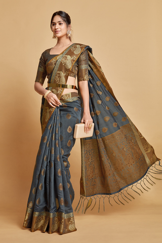 GREY CHANDERI COTTON SAREE