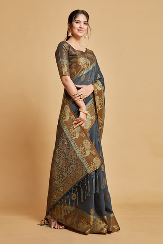 GREY CHANDERI COTTON SAREE