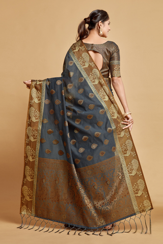 GREY CHANDERI COTTON SAREE