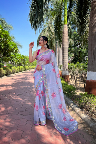 GREY ORGANZA SILK SAREE