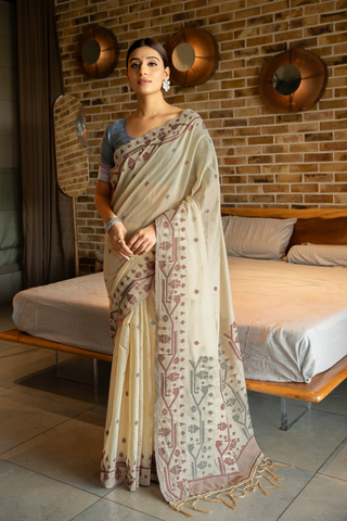 GREY SOFT COTTON JAMDANI SAREE