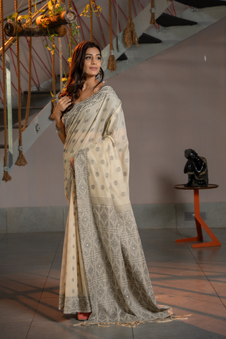 GREY SOFT COTTON JAMDANI SAREE