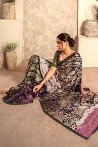 GREY SOFT SATIN SILK SAREE