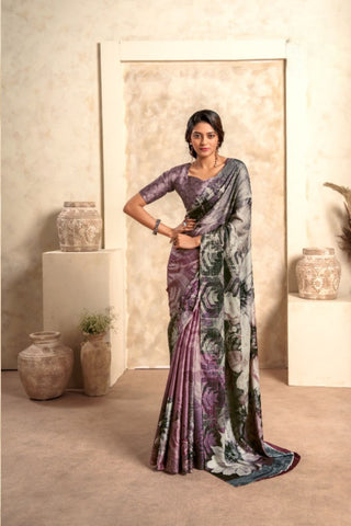 GREY SOFT SATIN SILK SAREE