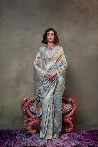 GREY SPUN HANDWOVEN JAMDANI SAREE