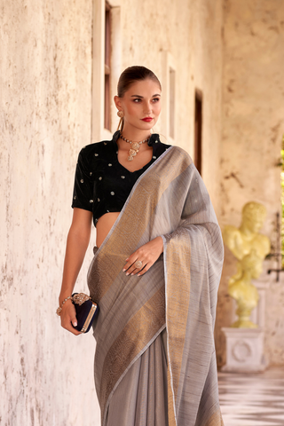 GREY TISSUE LINEN SILK SAREE