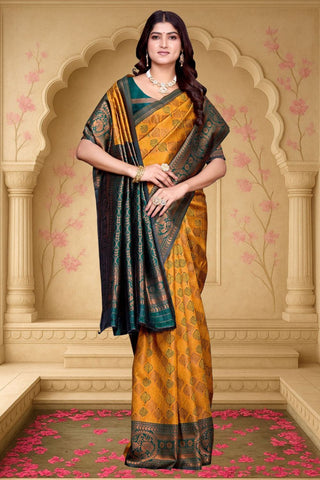 Gold & Green Kanjeevarm Banarasi Soft Silk Saree_Kumari Sarees