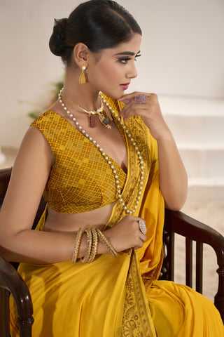 Gold Pure Silk Creep Saree_Kumari Sarees