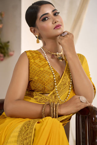 Gold Pure Silk Creep Saree