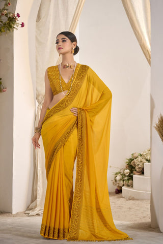 Gold Pure Silk Creep Saree