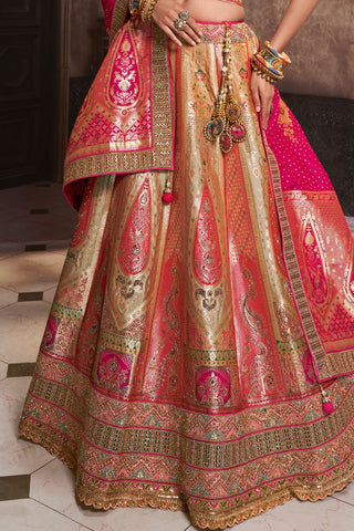 Gold Silk Lehenga With Sequence Zarkan Work_Kumari Sarees