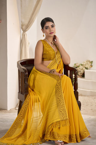Gold Pure Silk Creep Saree_Kumari Sarees