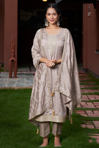Gray Vichitra Silk Embroidery Kurta Set_Kumari Sarees