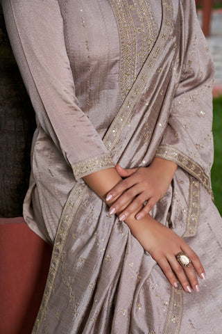 Gray Vichitra Silk Embroidery Kurta Set_Kumari Sarees